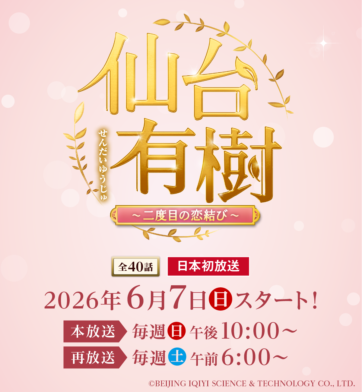 「仙台有樹～二度目の恋結び～」＜全40話＞日本初放送2026年6月7日（日）スタート！本放送は毎週（日）午後10：00～、再放送は毎週（土）午前6：00～